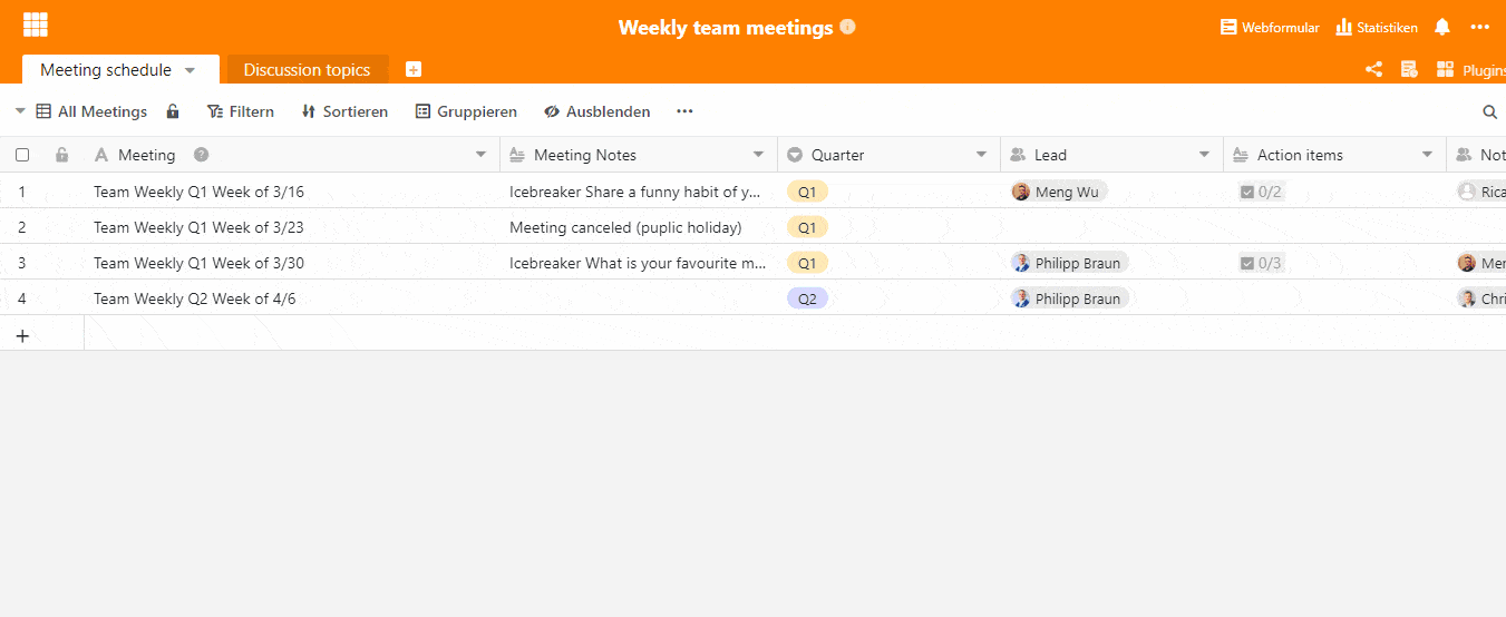 Weekly Team Meeting Form