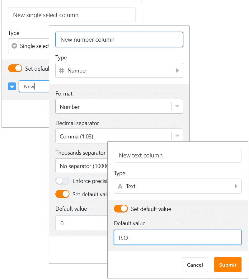 Default values for columns