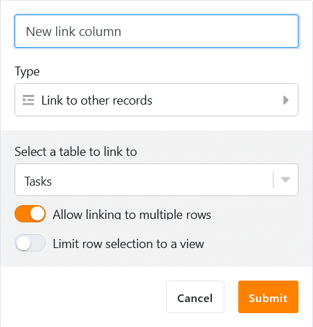New controls for link to other records columns