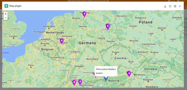 Das Map-Plugin bietet eine visuelle Darstellung der einzelnen Verkaufsstellen