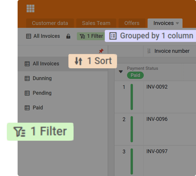 Filter, sort and group