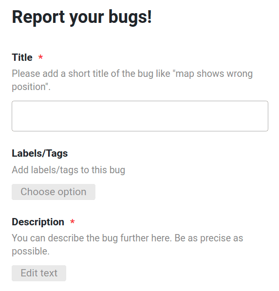 Bug report via web form