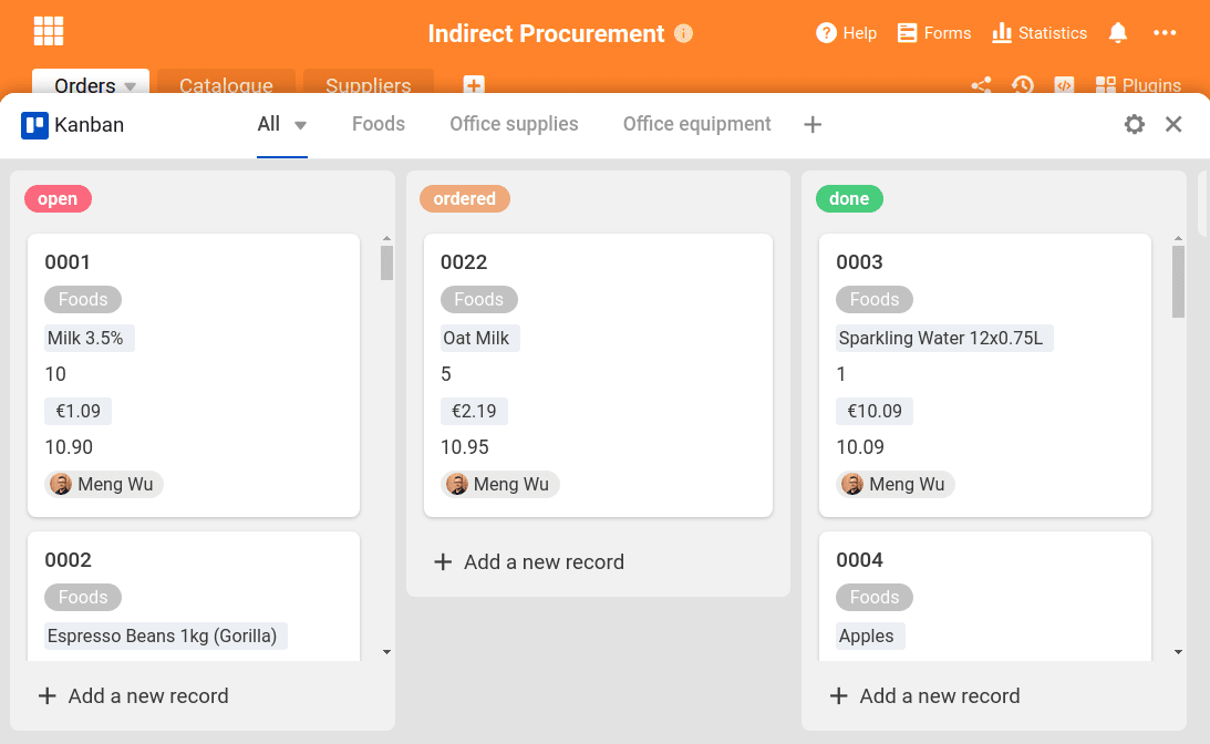 Kanban view of all orders in indirect procurement