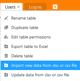 Importar dados para uma tabela existente