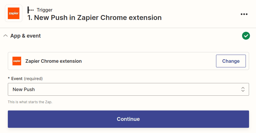 Trigger: new push in zapier chrome extension
