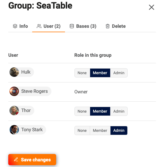 Selecting team members and adding them to the group