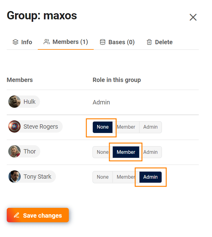 Manage group members in team management