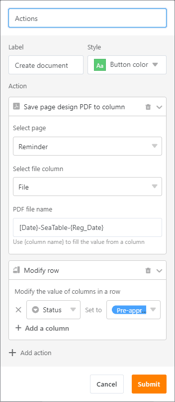 O botão SeaTable pode agora executar duas acções com um clique