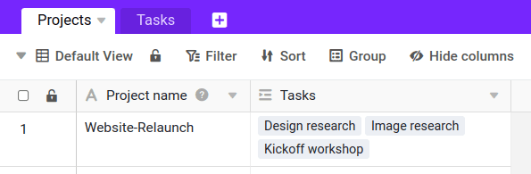Linking project tasks to a project