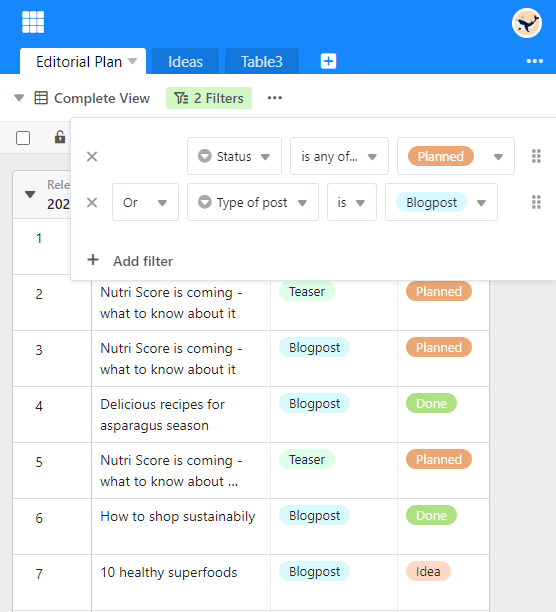 Filtre de la règle ou du lien