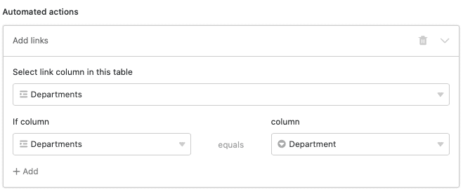 Automation action: &quot;Add a linked column to the table&quot;.