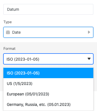 Date format selection 