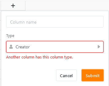 Error message for another creator column