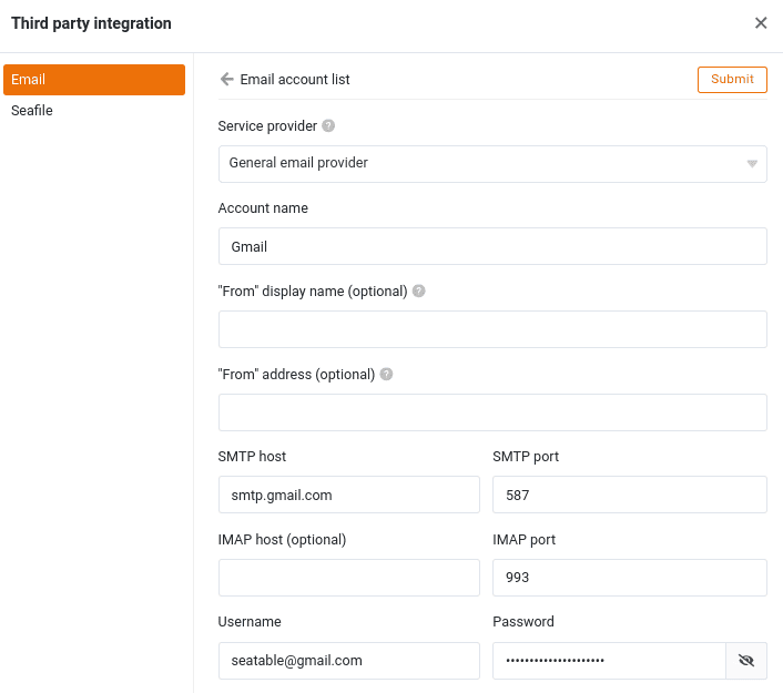 Configuring Gmail with app password for sending emails from a SeaTable base