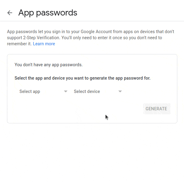 App-Passwort bei Gmail für den SMTP Versand erzeugen.