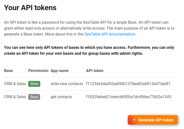 Generate API tokens via team management