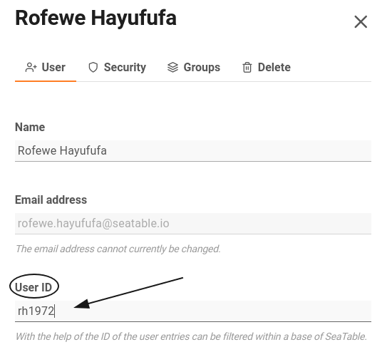 Enter the new user ID in the text field