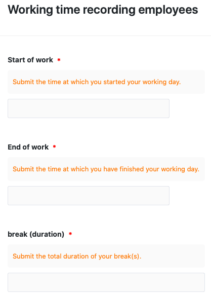 Webformular zur Erfassung der Arbeitszeit Ihrer Mitarbeiter