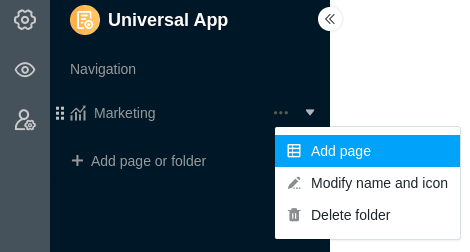 Adicionar páginas a uma pasta na Aplicação Universal