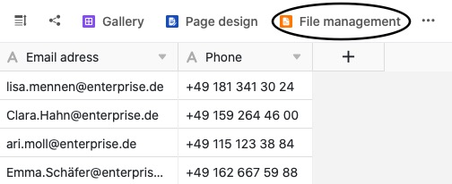File management added to the toolbar in the base header