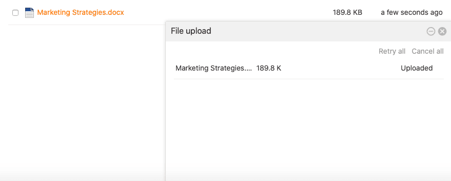 File uploaded to the file management system