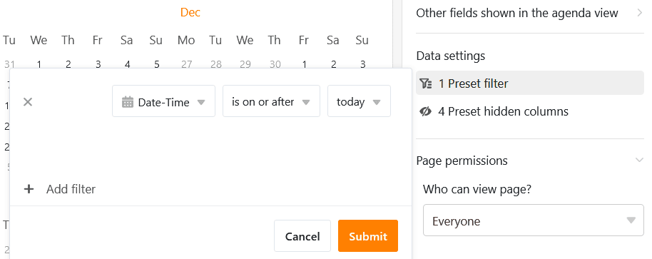 Add filter on calendar pages in Universal Apps