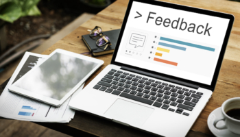 Create an online survey: Laptop with feedback results