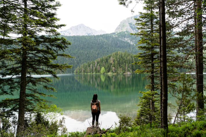 Bucket List: Woman looking into the distance in front of a lake.