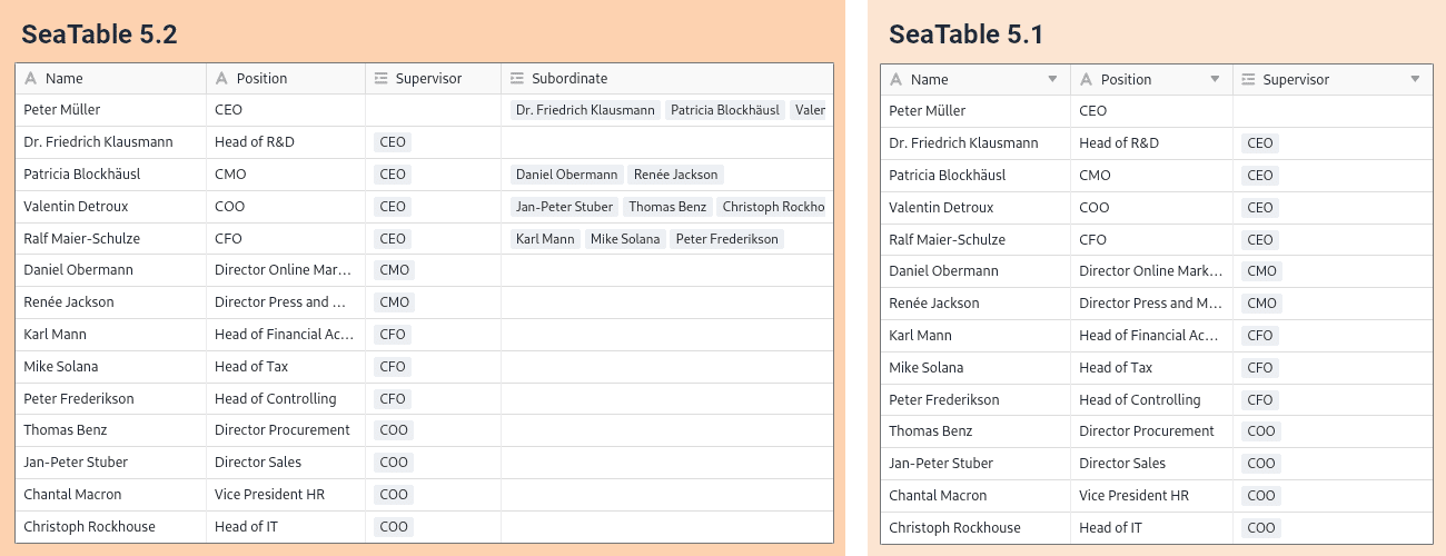 Juxtaposition internal linking in SeaTable 5.1 and 5.2